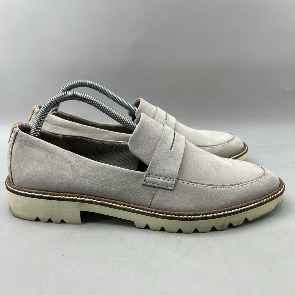 Ecco Modern Tailored Penny Loafers Women Size 11 Beige Nubuck Comfort Low Shoes